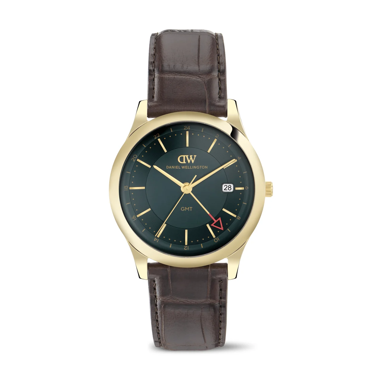 DANIEL WELLINGTON Pathfinder GMT Brown-Croc Green Gold DW00100974 39 mm kol saati