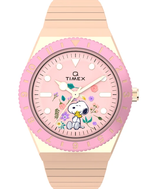 Timex Peanuts® Q ® In Bloom 36mm Stainless Steel Expansion Band Watch TW2W83800 kol saati