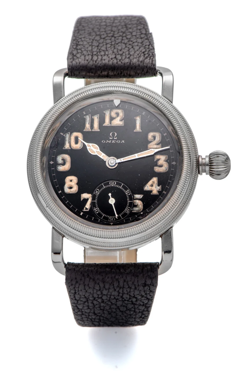OMEGA Ref. CX 700, military-type, black dial; stainless steel kol saati