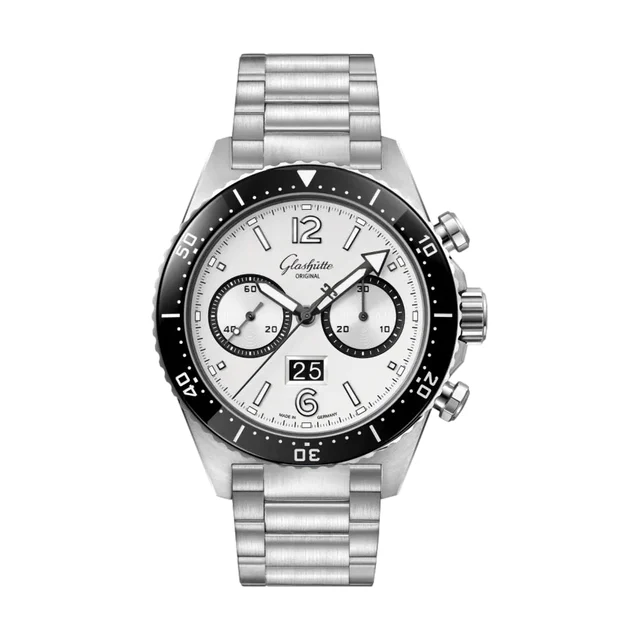 Glashutte Original SeaQ Chronograph 43.2mm - Galvanized Silver on Bracelet 1-37-23-03-80-7