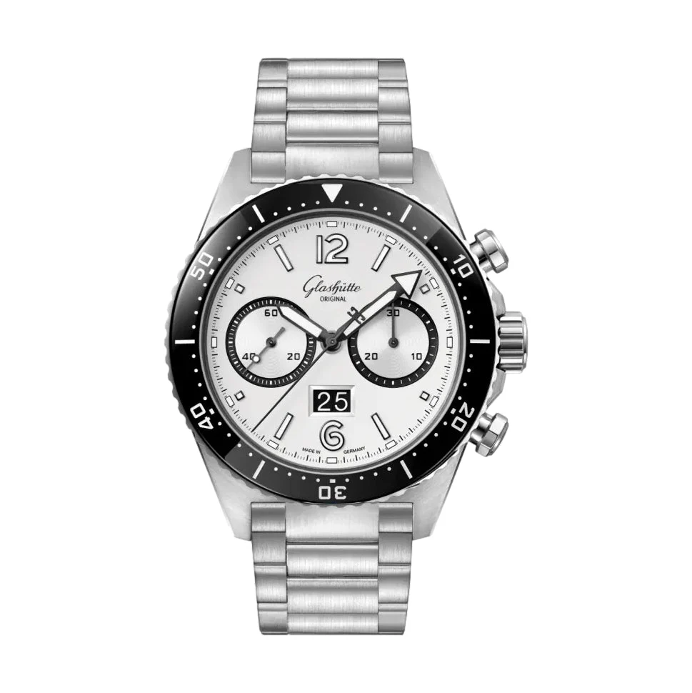 Glashutte Original SeaQ Chronograph 43.2mm - Galvanized Silver on Bracelet 1-37-23-03-80-70 43.2 mm kol saati