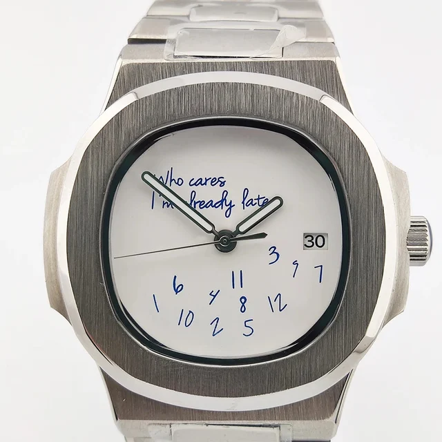 Tandorio Special dial Nautilus Watch 41mm NH35 who cares i'm already late Sapphire 10Bar D