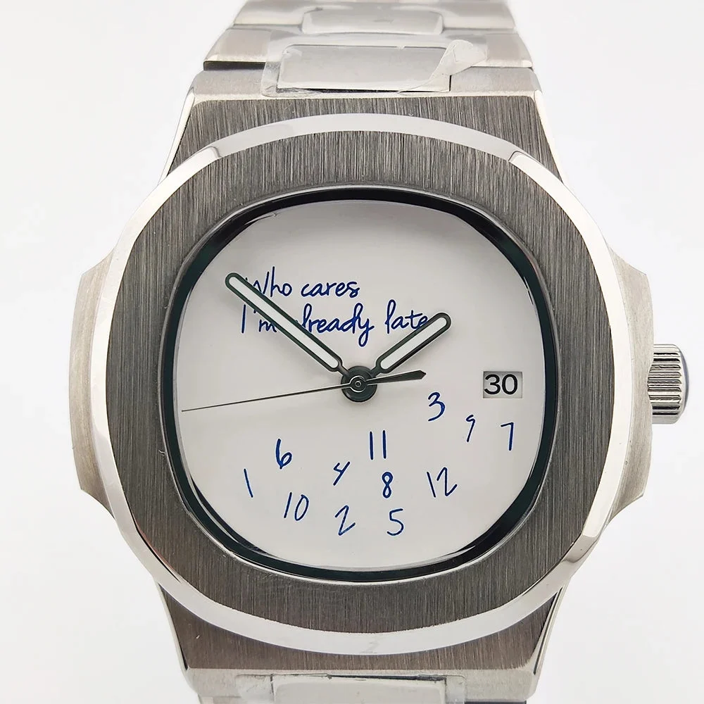 Tandorio Special dial Nautilus Watch 41mm NH35 who cares i'm already late Sapphire 10Bar Dress Glass back 14:10#no window;5:56964930#NO LOGO 41 mm kol saati