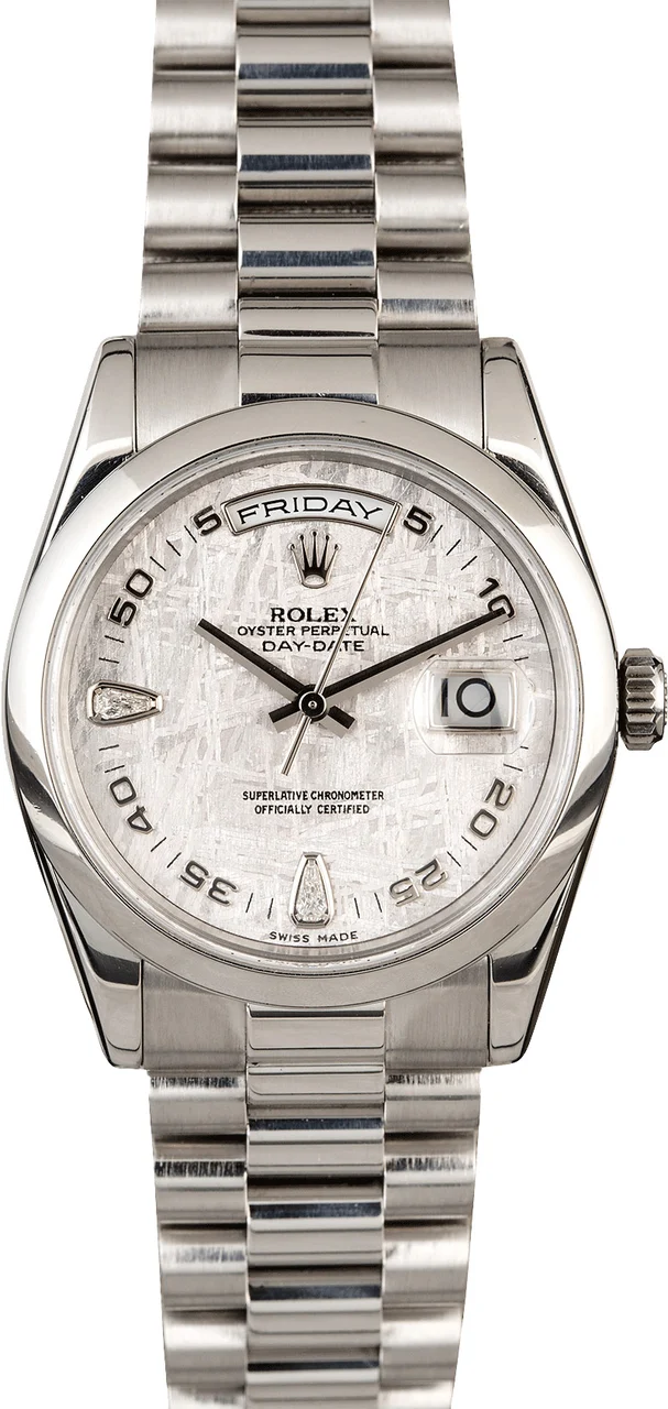 Rolex Platinum President 118206 Meteorite Diamond Dial 118206MTDP 36 mm kol saati