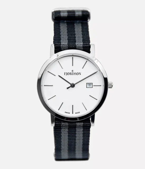 Fjordson White Dial With Black/Grey Nato Strap - Watc #9132 | White Dial With Black/Grey N