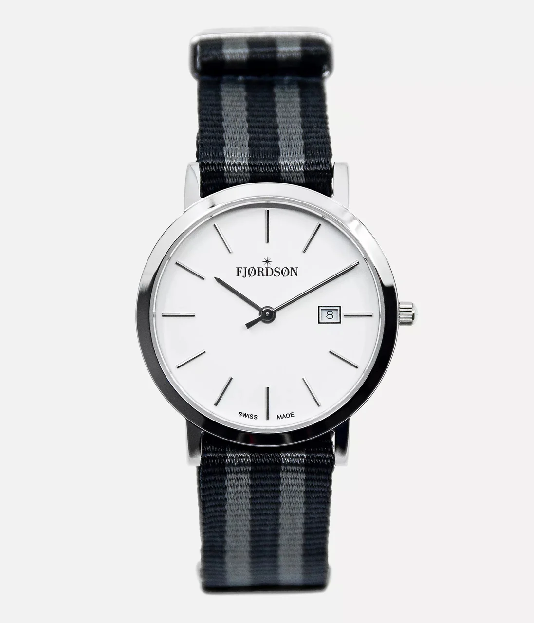 Fjordson White Dial With Black/Grey Nato Strap - Watc #9132 | White Dial With Black/Grey Nato Strap - Women's Watc 32 mm kol saati