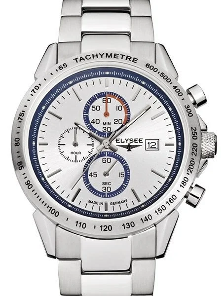 Elysee Arrow Chronograph with Stopwach, 12 Hour Totalizer, and 42mm Case #13264 42 mm kol saati