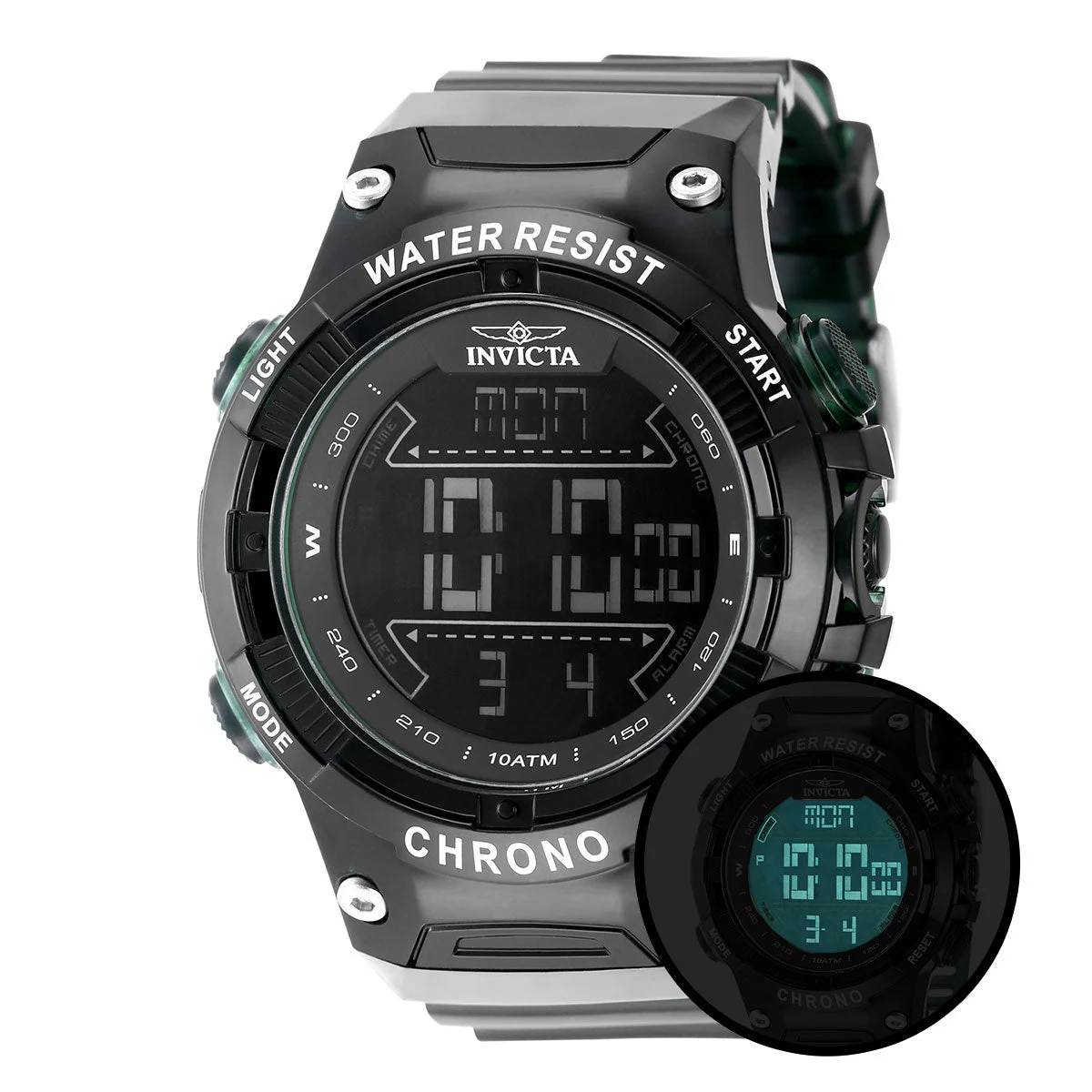 Invicta Racing Burnout Digital Watch - 52mm. Transparent, Green (49042) 52 mm kol saati