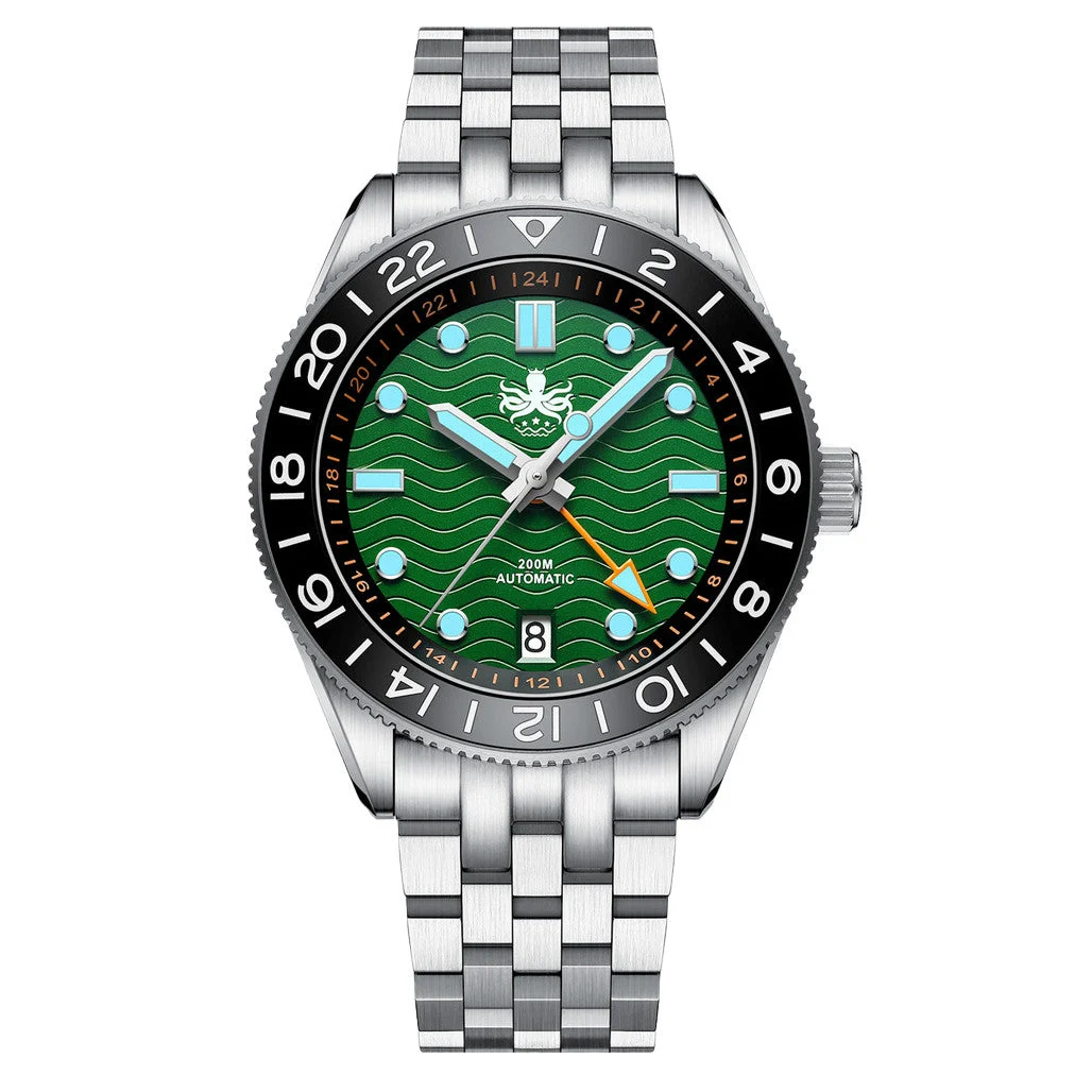 Phoibos Wave Master GMT Automatic Watch with Green Dial #PY049A 46 mm kol saati