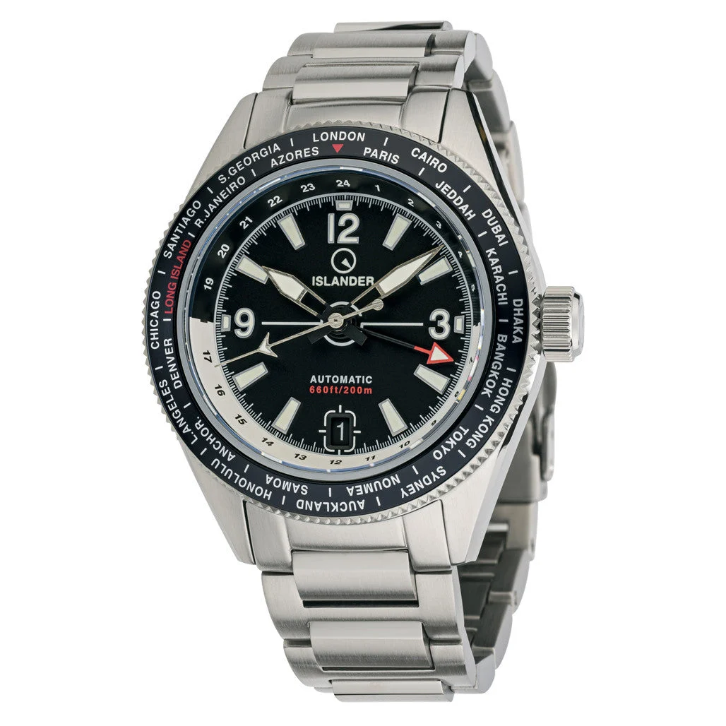 Islander Calabro GMT World Time Watch with Black Dial #ISL-240 40 mm kol saati