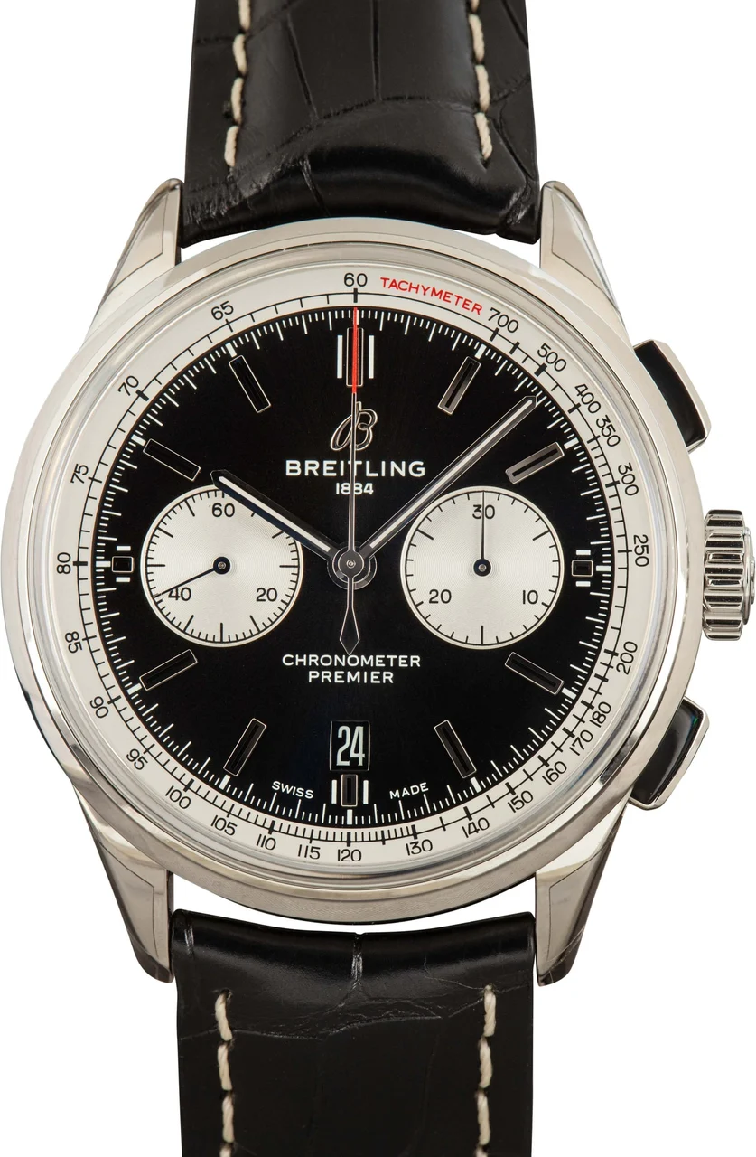 Breitling Premier B01 Black Dial & Leather Strap AB0118371B1P2 42 mm kol saati