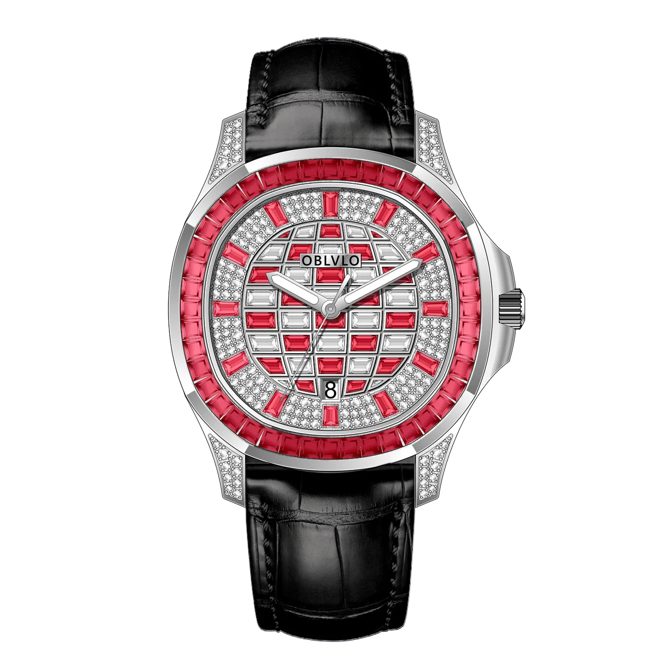 OBLVLO Leather Strap ,Red and White gradient D FM Series,40mm,Black Leather Strap ,Red and White gradient D 40 mm kol saati