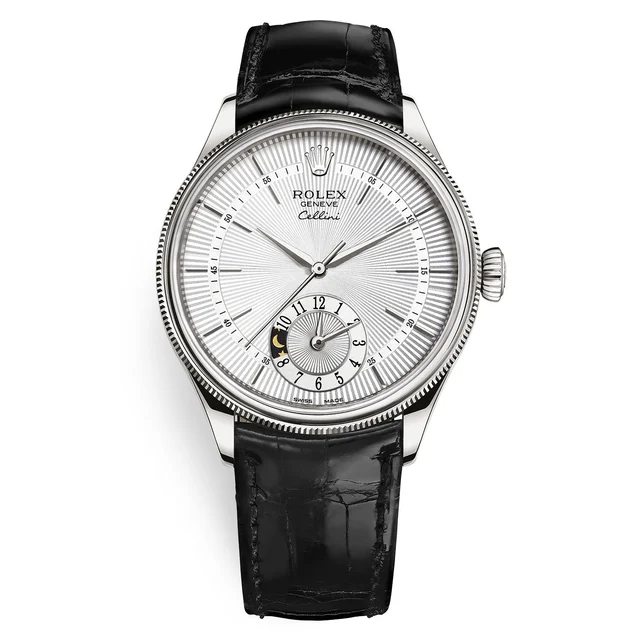 Rolex Cellini 50529-0006 Silver Dial Leather Strap Dual Time kol saati