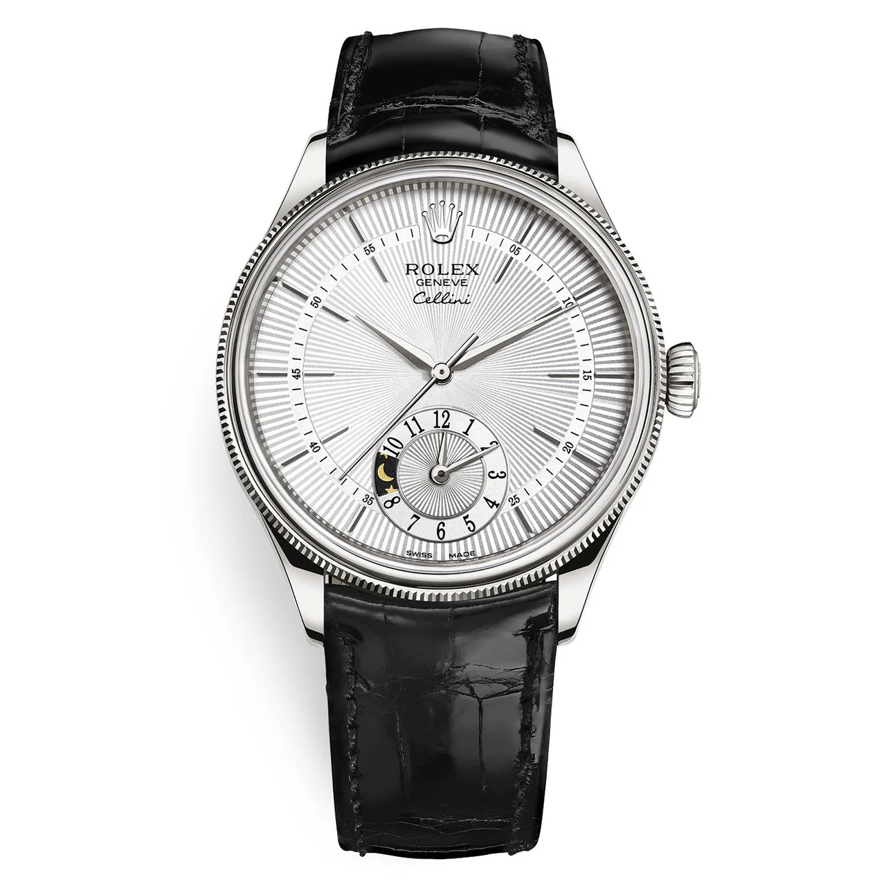 Rolex Cellini 50529-0006 Silver Dial Leather Strap Dual Time 39 mm kol saati