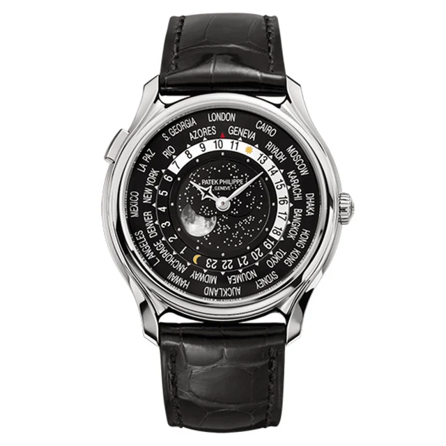 Patek Philippe World Time 5575G White Gold Black Dial Leathe kol saati