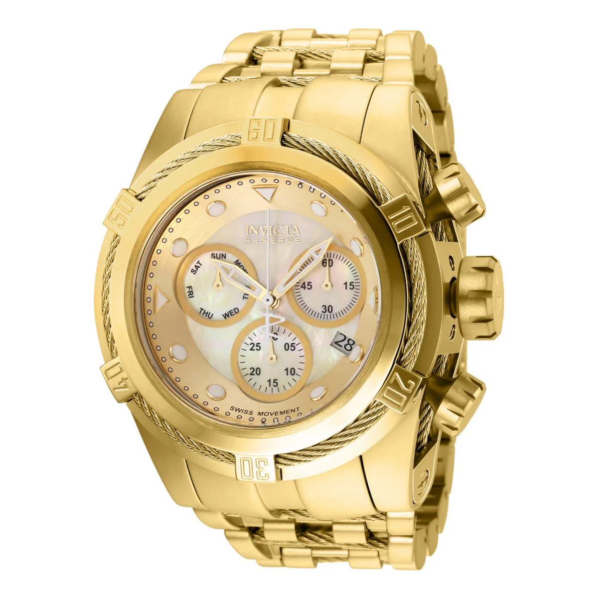 Invicta Reserve Bolt Zeus Swiss Ronda Z60 Caliber Watch w/ Mother of Pearl Dial - 53mm, Gold (12738) kol saati