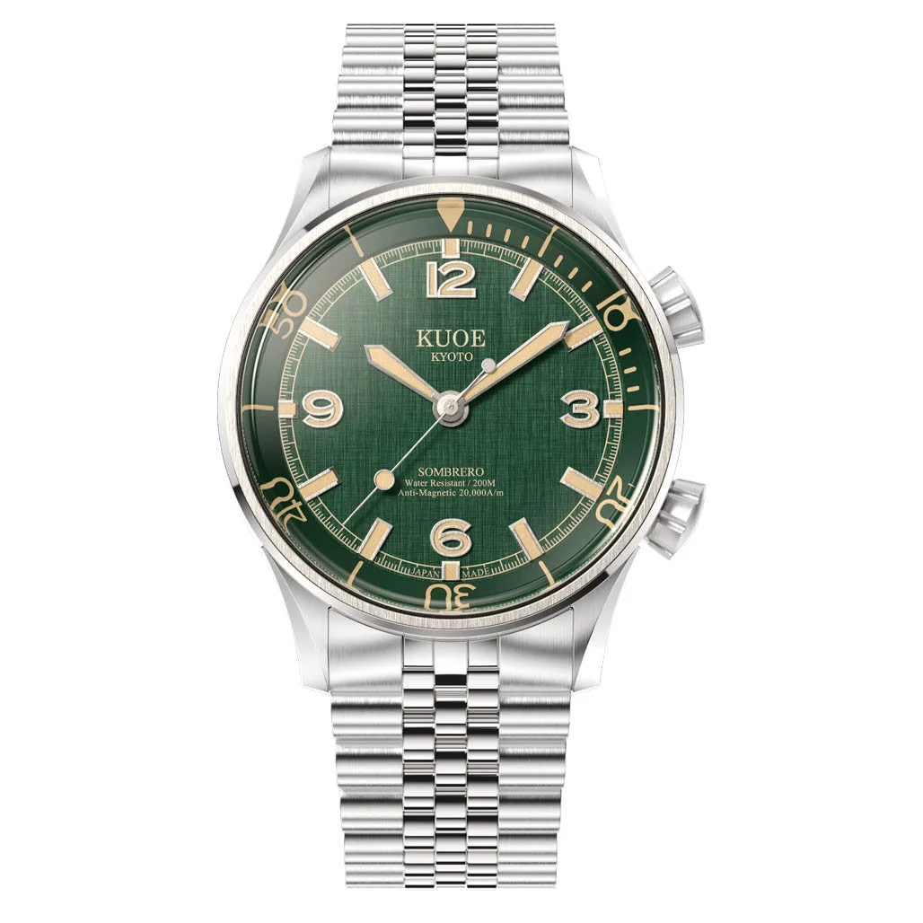 Kuoe Sombrero 90-011 Green Linen Textured Dial Watch #SM90011-GR-JUB 45 mm kol saati