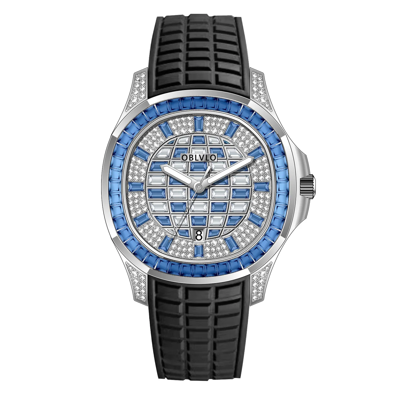 OBLVLO Rubber Strap ,Blue and white gradient D FM Series,40mm,Black Rubber Strap ,Blue and white gradient D 40 mm kol saati