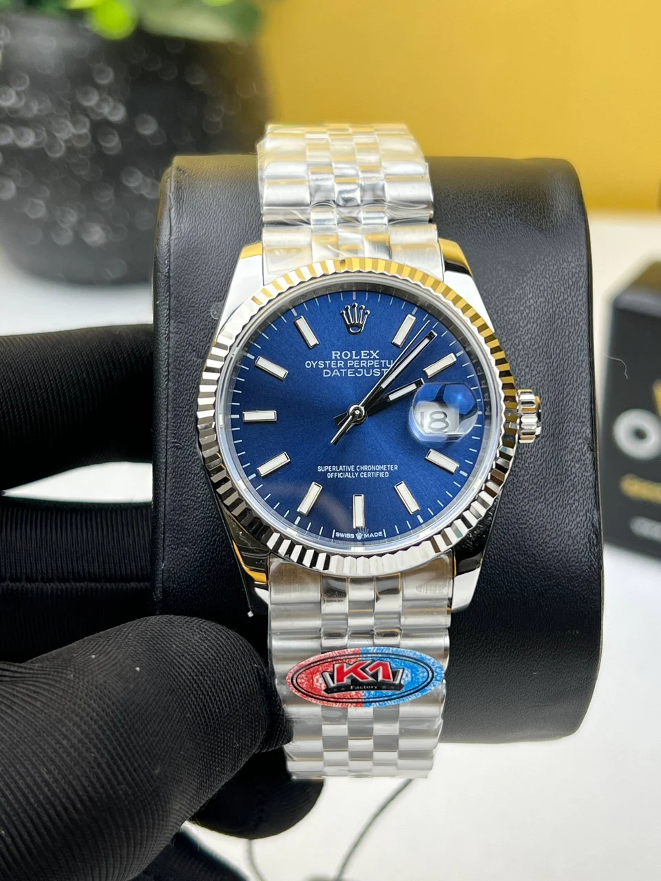 Rolex Date just Blue Dial 36mm, Automatic Japanese Movement 36 mm kol saati
