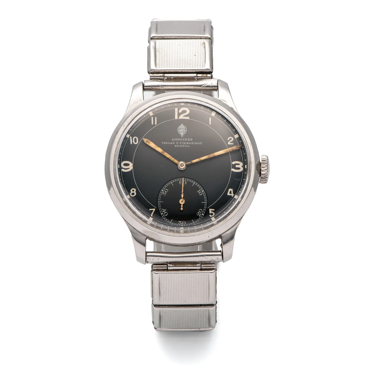 Longines LONGINES, REF. 3494, SOLD TO THE BELGRADE RETAILER STEFANOVITCH, BLACK DIAL, STEEL kol saati