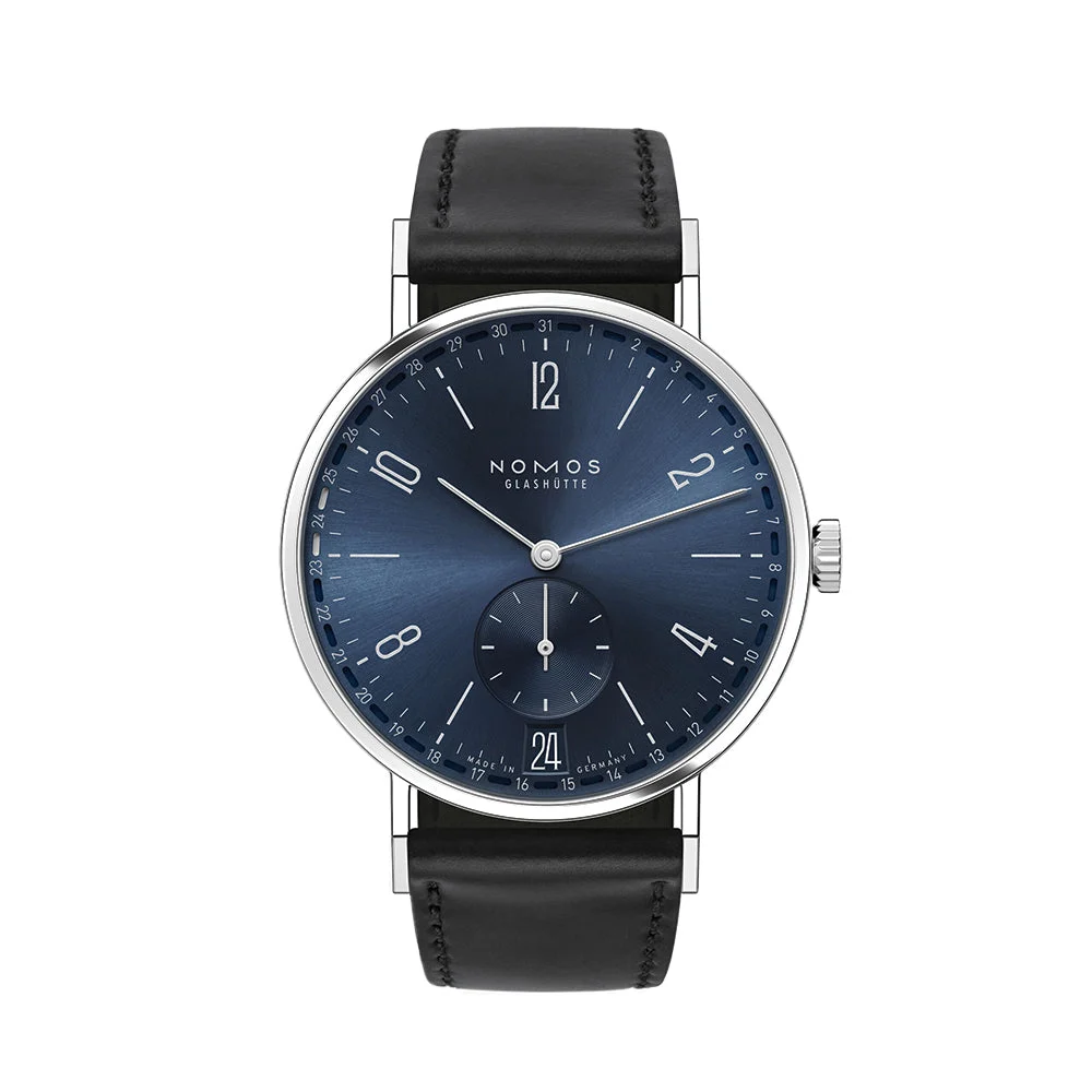 NOMOS Glashütte Tangente 2Date 37.5mm - Blue on Leather Strap 136 37.5 mm kol saati
