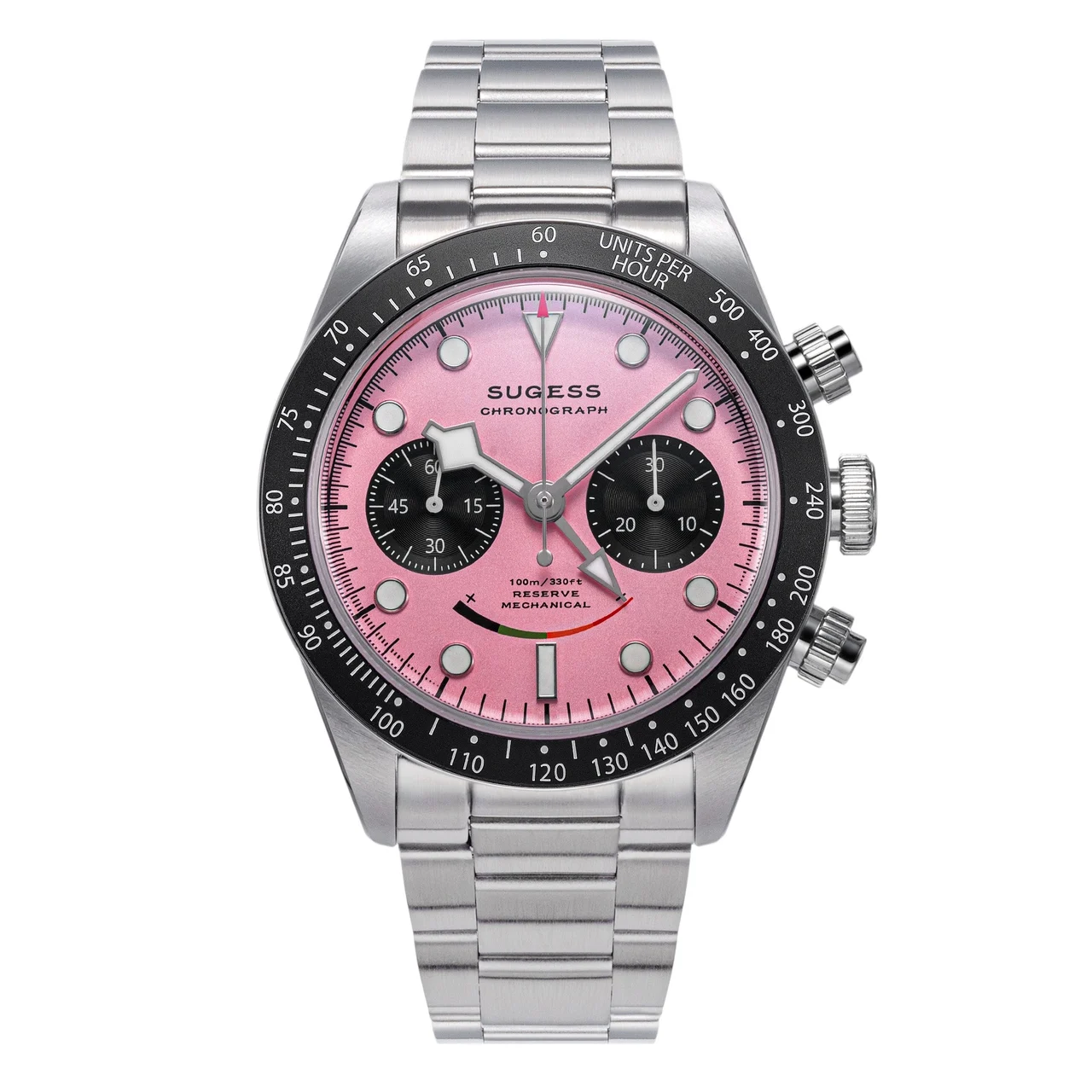 Sugess Chrono Heritage S475 Chronograph Power Reserve Smile Pink Pa 41 mm kol saati