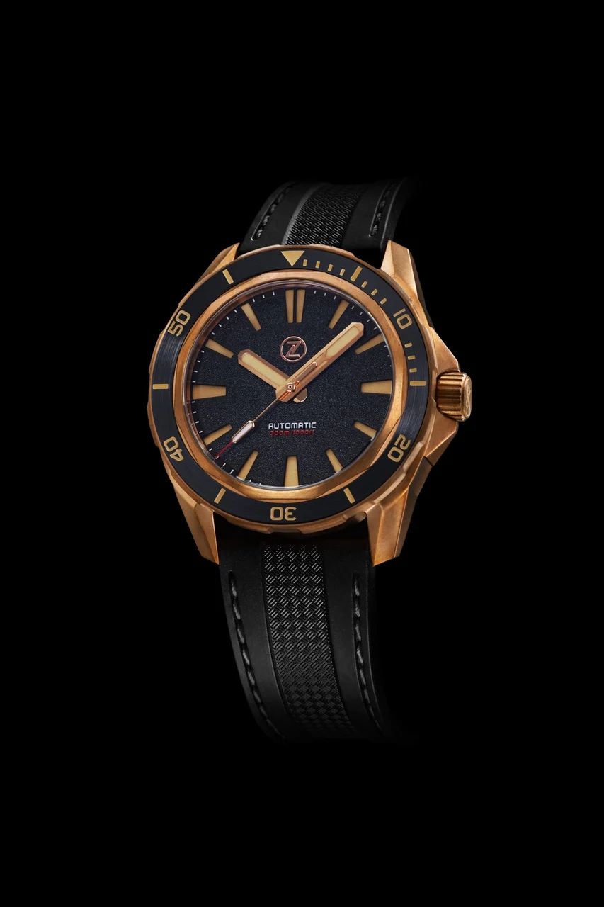 Zelos Swordfish Bronze 300m Diver Seiko NH35 'Black Sand' 22 mm kol saati