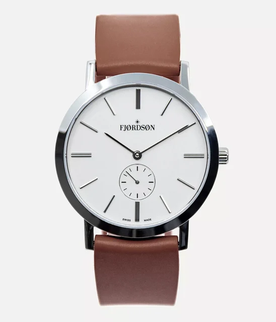 Fjordson #SLIM | White Dial With Brown Rubber Strap - Watch #SLIM | White Dial With Brown 