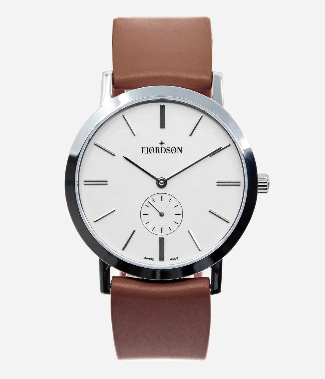 Fjordson #SLIM | White Dial With Brown Rubber Strap - Watch #SLIM | White Dial With Brown Rubber Strap - Unisex Watch 37 mm kol saati