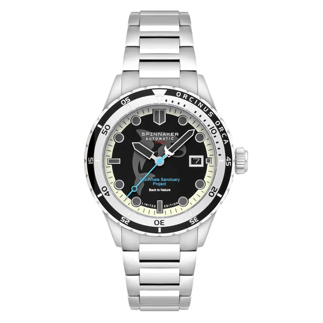 Spinnaker Hass Automatic Whale Sanctuary Project Orca Black Ltd Edition Dive Watch #SP-512