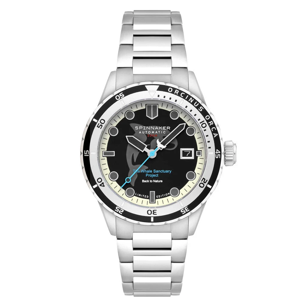 Spinnaker Hass Automatic Whale Sanctuary Project Orca Black Ltd Edition Dive Watch #SP-5128-22 43 mm kol saati