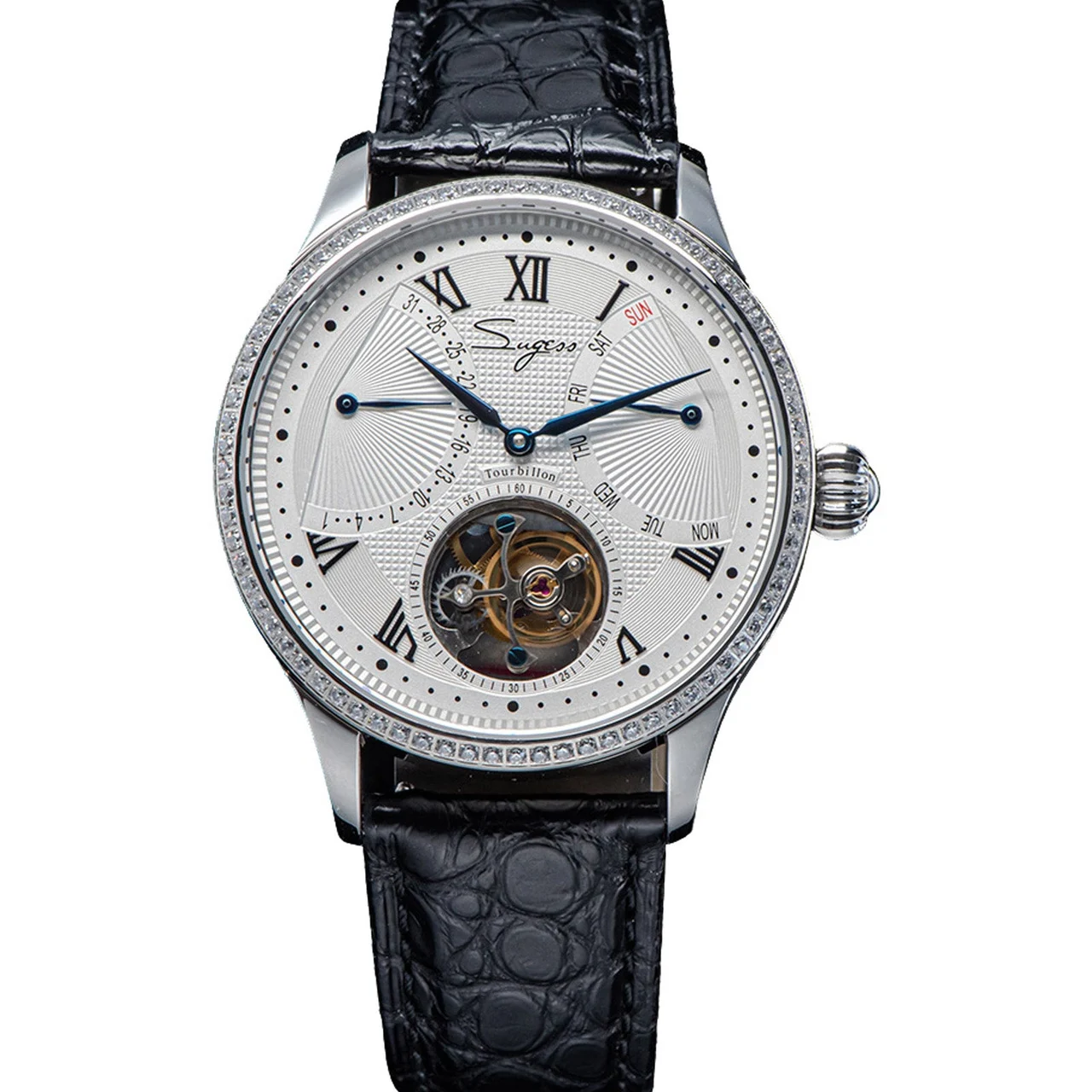 Sugess Tourbillon Master SU8004BKRD Black Roman Numerals Crystal Ri 41 mm kol saati