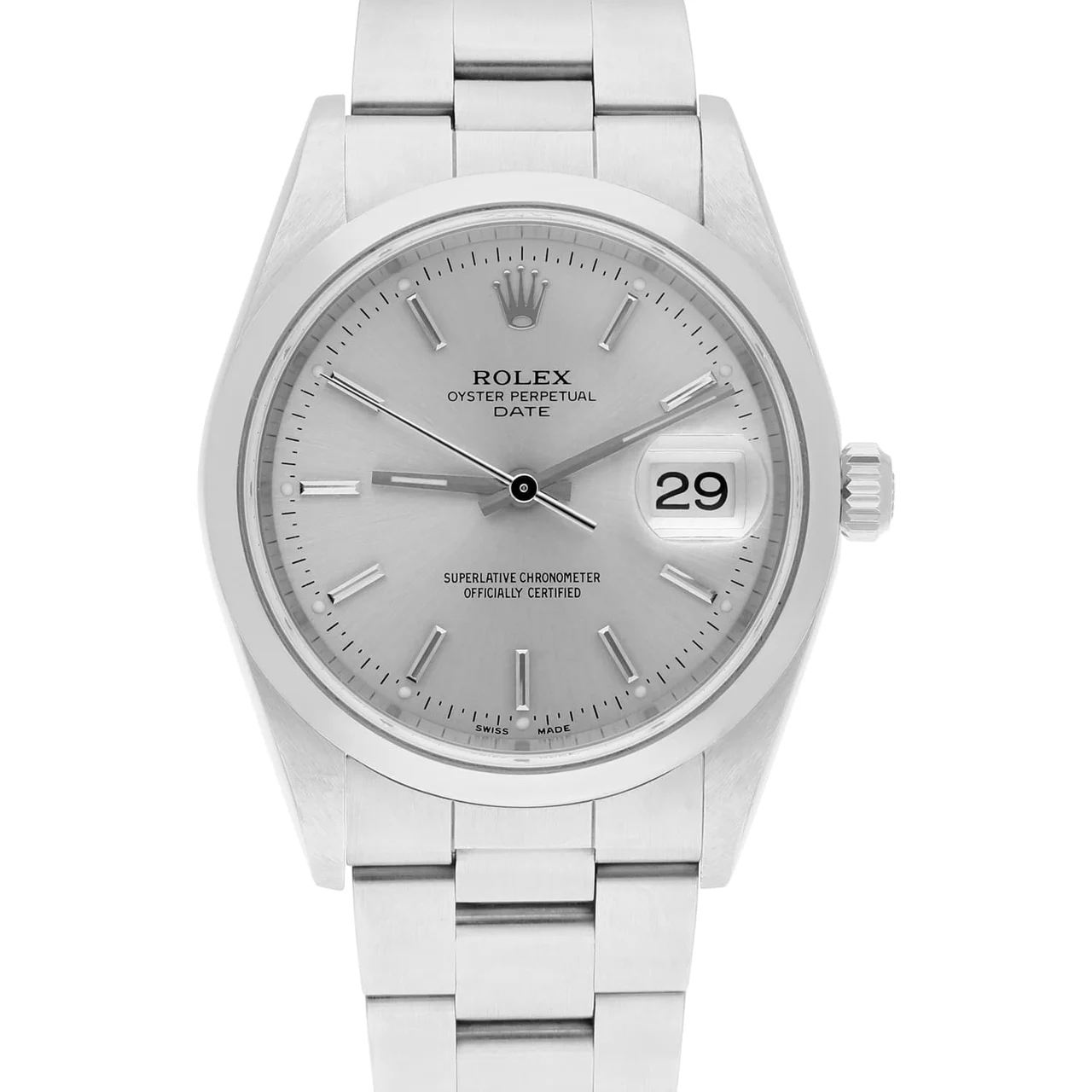 Rolex Date 15200 34MM Silver Dial Stainless Steel Watch 34 mm kol saati