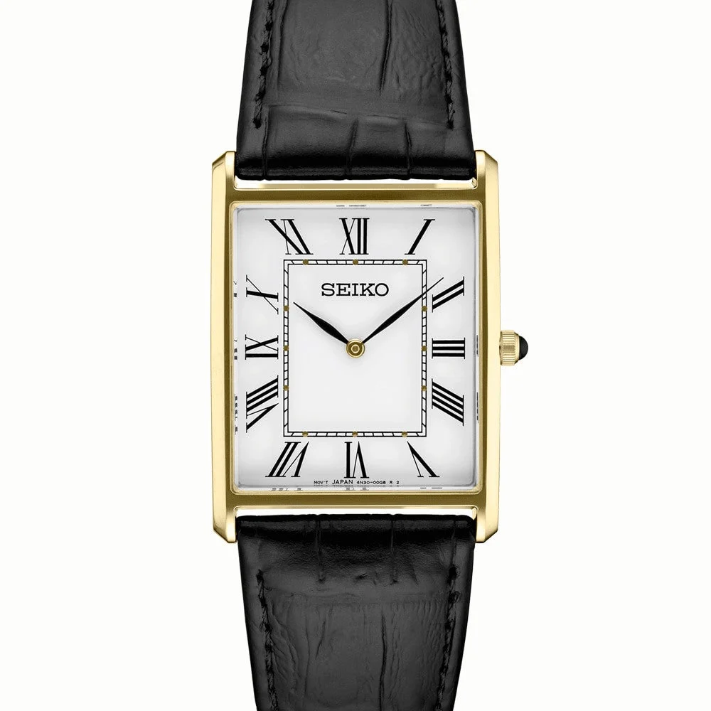 Seiko Classic Thin Quartz Dress Watch with Goldtone Stainless Steel Case #SWR052 28 mm kol saati