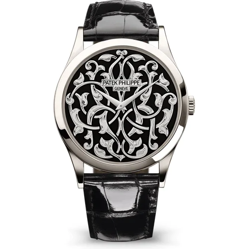Patek Philippe Calatrava Engraved Black Dial Platinum 5088/100P-001 38 mm kol saati