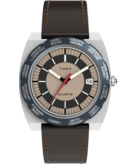 Timex World Time 39mm Leather Strap Watch TW2Y31300 kol saati