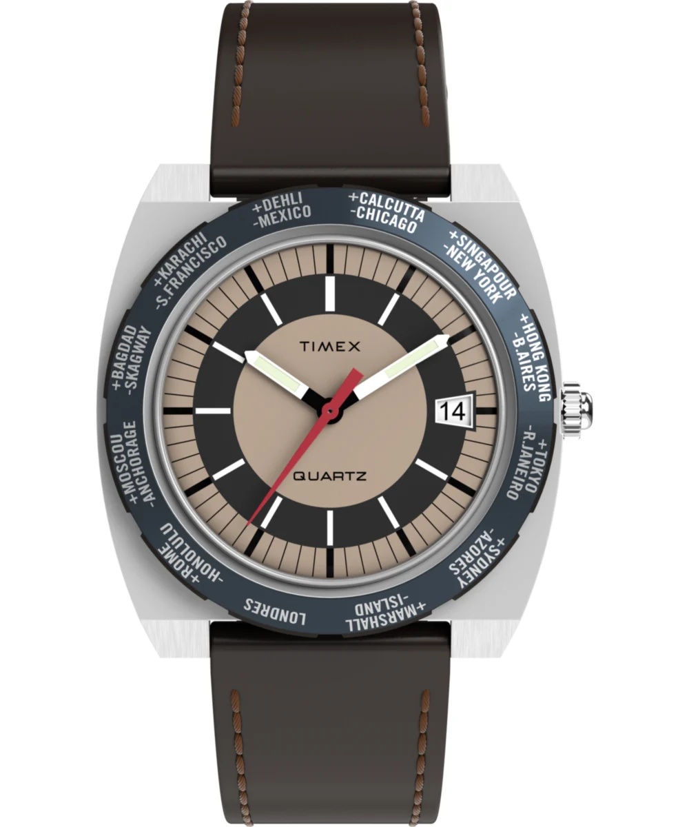 Timex World Time 39mm Leather Strap Watch TW2Y31300 39 mm kol saati