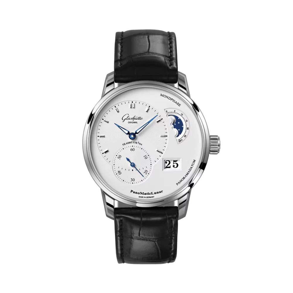 Glashutte Original PanoMaticLunar 40mm - Silver on Leather Strap 1-90-02-42-32-61 40 mm kol saati