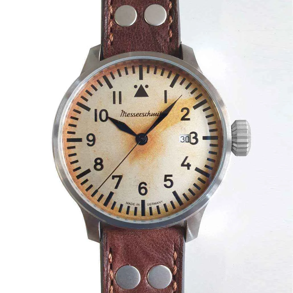 Messerschmitt Automatic Fliegeruhr Watch with Aged Patina Type-A Dial #ME-7H130A 42 mm kol saati