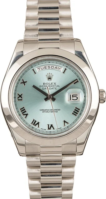 Rolex Platinum Day-Date II Ice Blue Dial 218206 218206BLRP kol saati