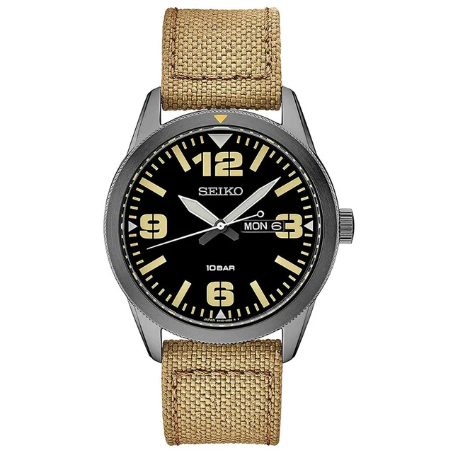 Seiko PVD Case Quartz watch with an easy-to-read black dial with day and date #SUR493 kol 