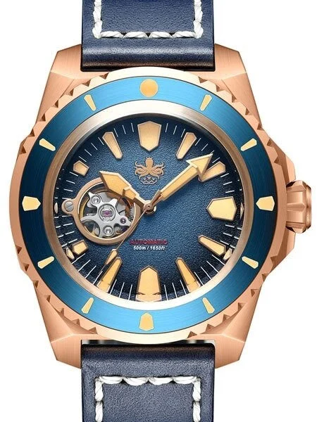 Phoibos Leviathan 500-Meter Automatic Dive Watch with Bronze Case, DD AR Sapphire Crystal