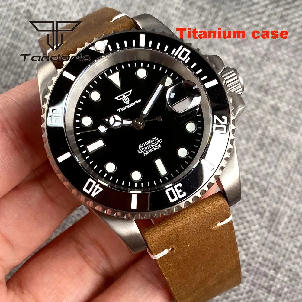 Tandorio Titanium Submariner Dive Watch NH35A PT5000 Luminous 40mm 20bar Sapphire TD246 Sub 14:100005979#bezel 2-sterile dial;5:57000035#PT5000 movement 40 mm kol saati