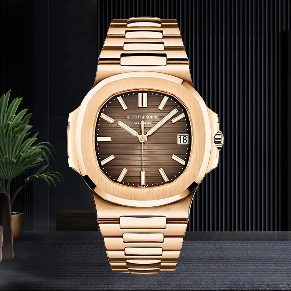 Tandorio Nautilus Watch Specht&Sohne SP0002 Miyota 8215 Movt Rose Gold Classic 5711 Watch Sapphire Waterproof 1005006172140936-Leather-Blue-40MM-Versions 40 mm kol saati