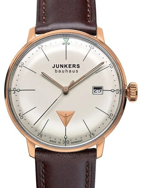 Junkers Bauhaus Swiss Quartz Watch with Domed Hesalite Crystal #6074-1 40 mm kol saati