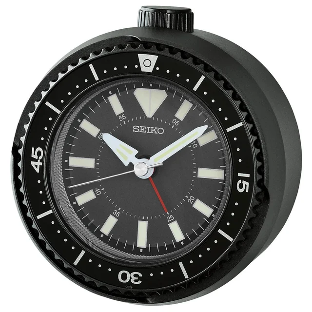 Seiko Mai Modern Rotating Bezel Alarm Clock in Metallic Black #QHE207KLH kol saati