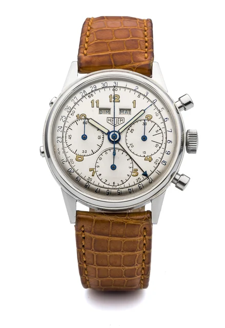Heuer HEUER, REF. 2543, TRIPLE DATE CHRONOGRAPH A fine and rare, manual wind, stainless st