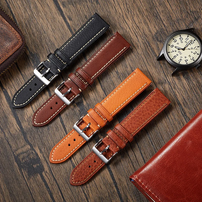 Wristfull Italian vegetable tanned leather strap quick release watch strap 18 20 22mm BD06-黑色-18mm kol saati