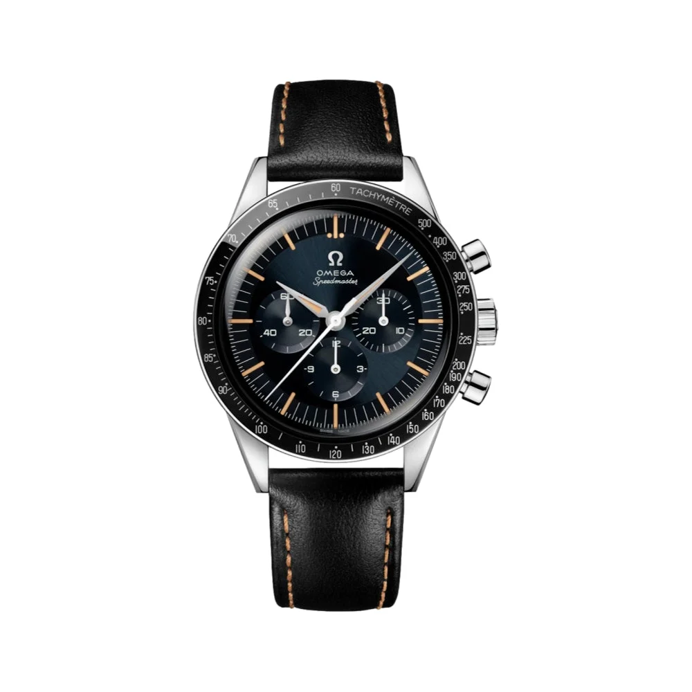 OMEGA Speedmaster "First in Space" - Blue on Black Leather Strap O31032405006001 kol saati