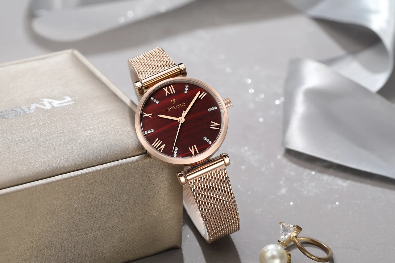 Enkatawatches Pegasus II Burgundy Mesh 32 mm kol saati